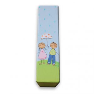 ידית לחדר ילדים - ילדה וילד עם מטריה