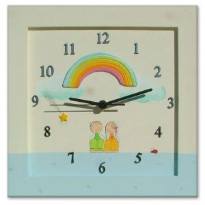 שעון קיר - ילדים עם קשת צבעונית